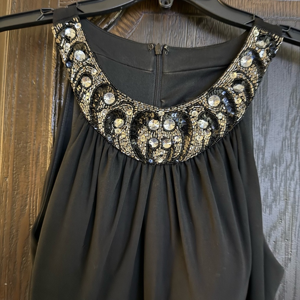 Black Sleeveless Top with Beaded Neckline